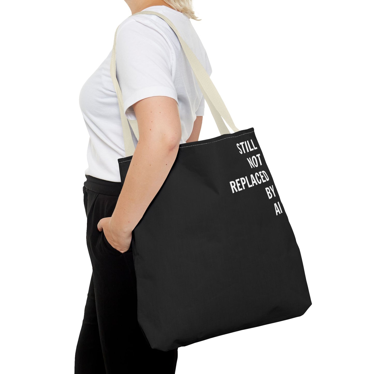 Still Not Replaced by AI – Funny Tote Bag for Programmers & Tech Enthusiasts