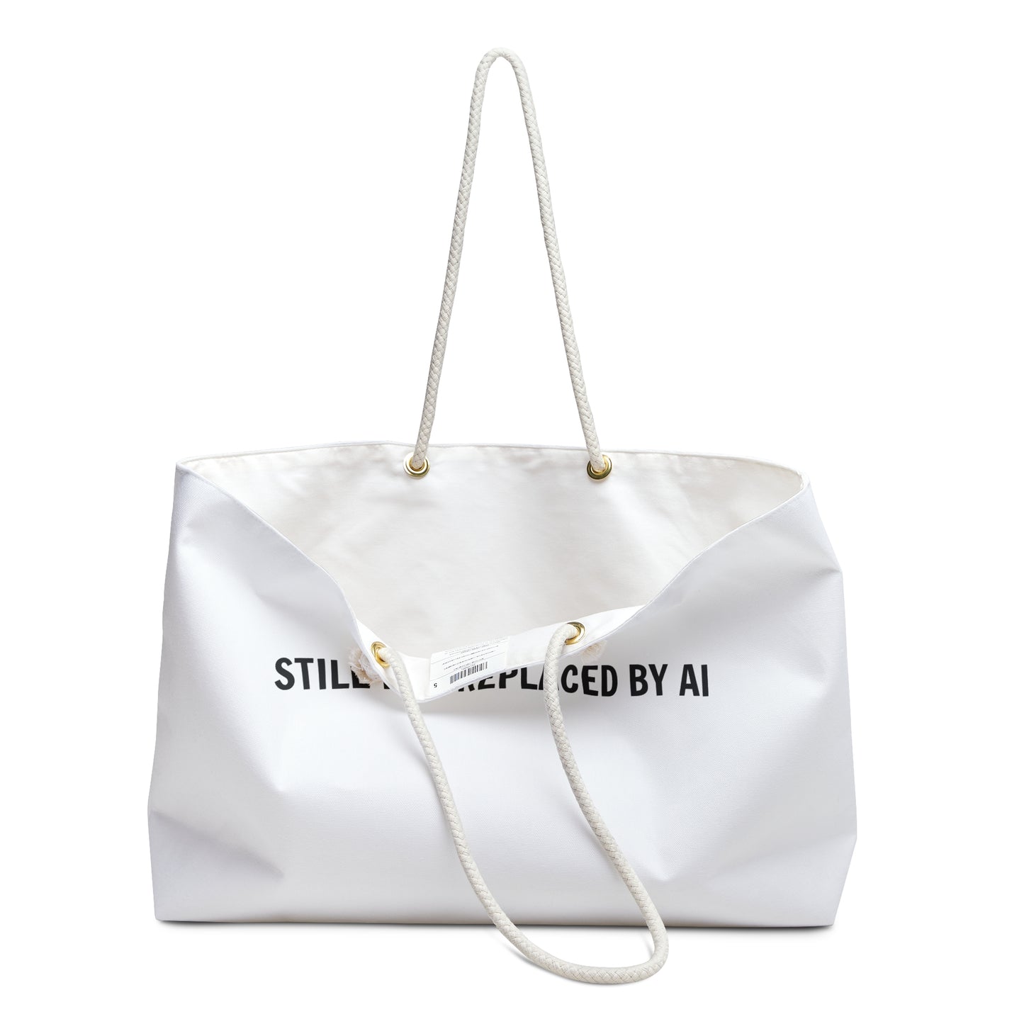 Still Not Replaced by AI – Oversized Weekender Bag for Coders | Tech Travel Tote with Rope Handles