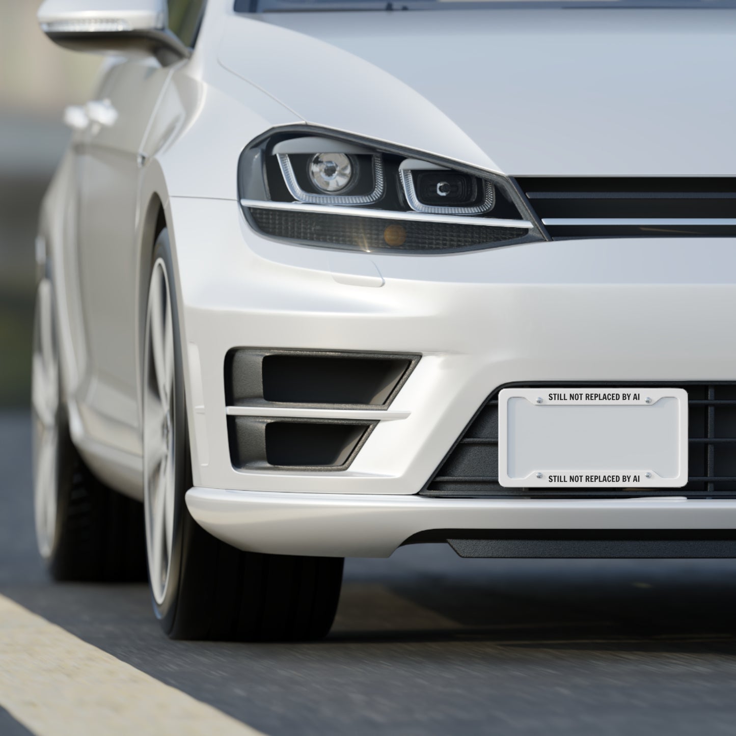 Still Not Replaced by AI – Funny Tech License Plate Frame | Lightweight Aluminum, Easy Install