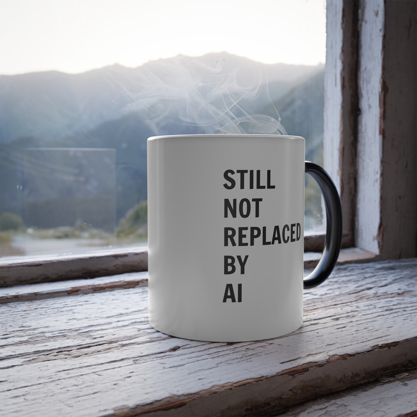 Still Not Replaced by AI – Heat-Reactive Color Morphing Mug | 11oz Ceramic Tech Gift for Coders