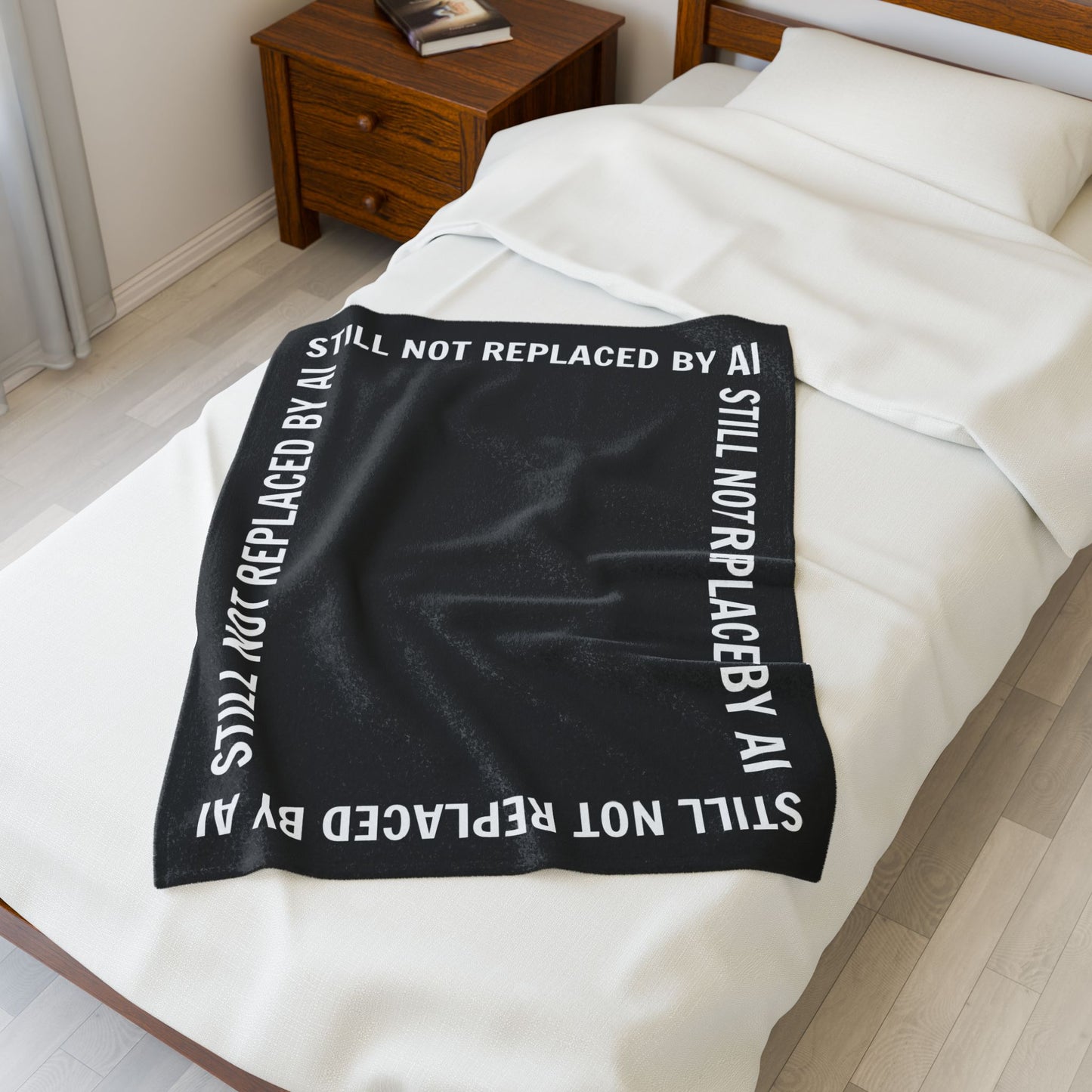 Still Not Replaced by AI – Funny Plush Blanket for Programmers & Tech Enthusiasts