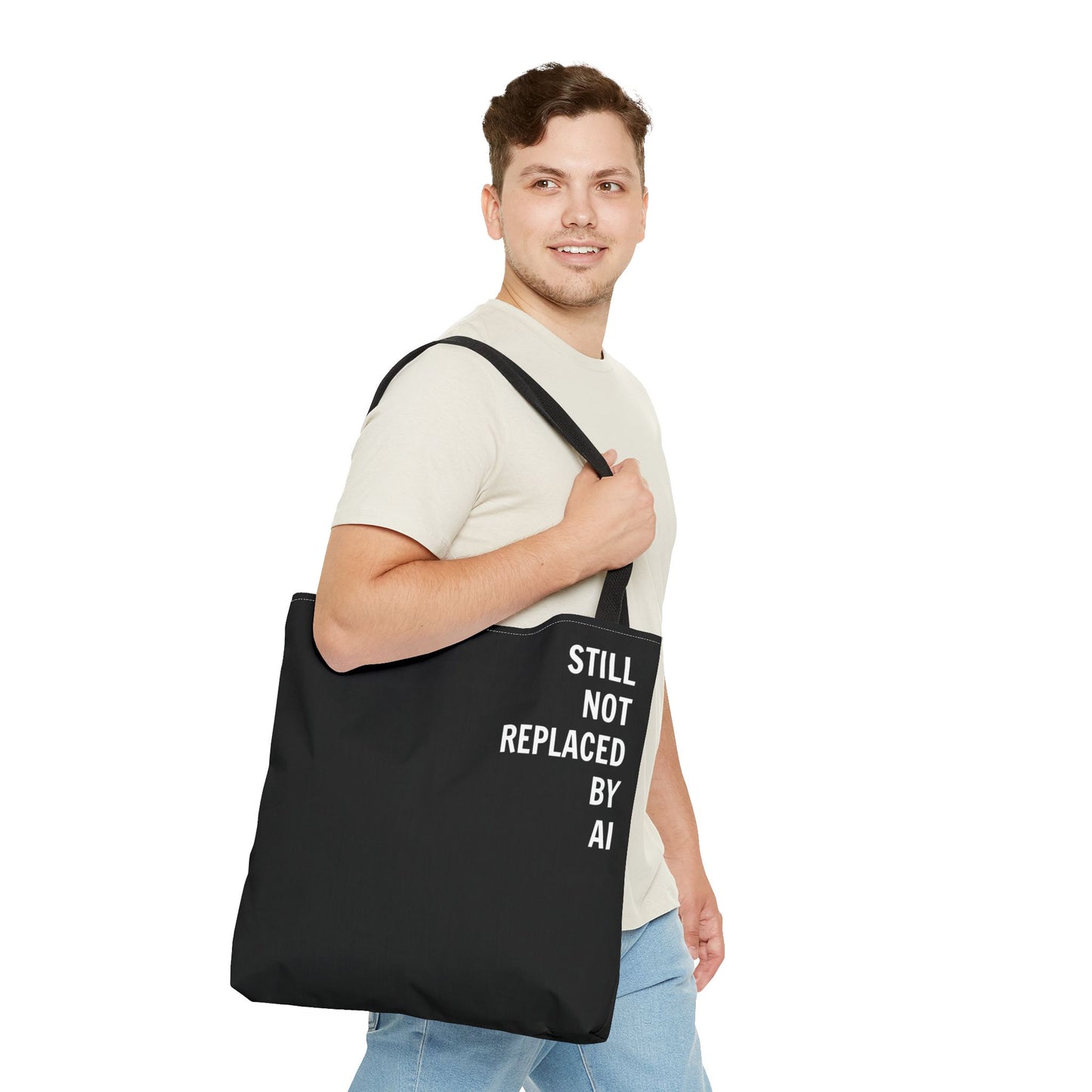 Still Not Replaced by AI – Funny Tote Bag for Programmers & Tech Enthusiasts