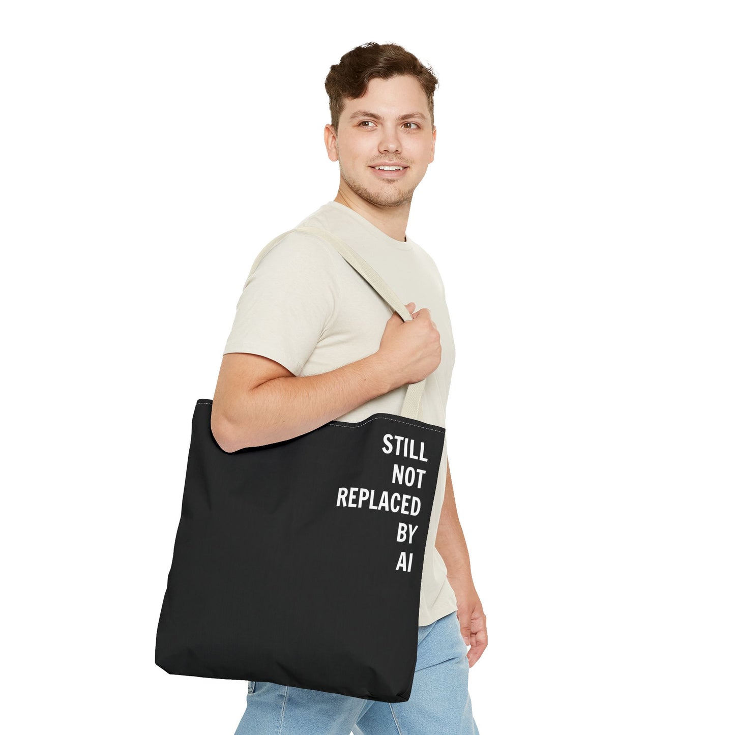 Still Not Replaced by AI – Funny Tote Bag for Programmers & Tech Enthusiasts