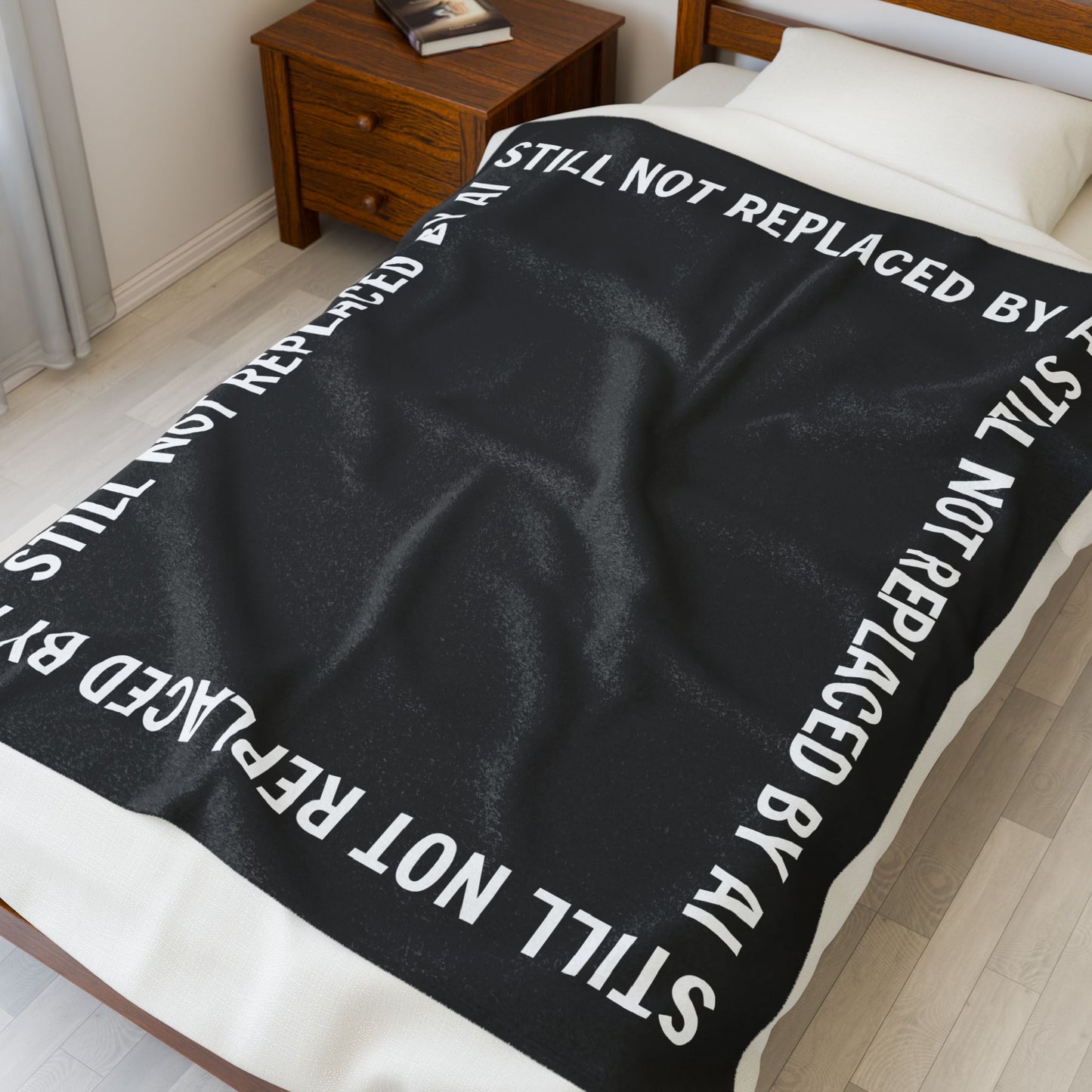 Still Not Replaced by AI – Funny Plush Blanket for Programmers & Tech Enthusiasts