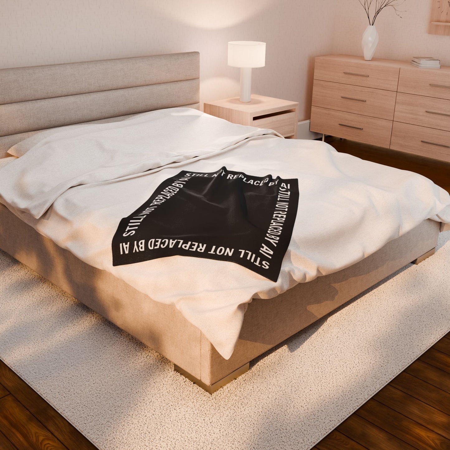 Still Not Replaced by AI – Funny Plush Blanket for Programmers & Tech Enthusiasts