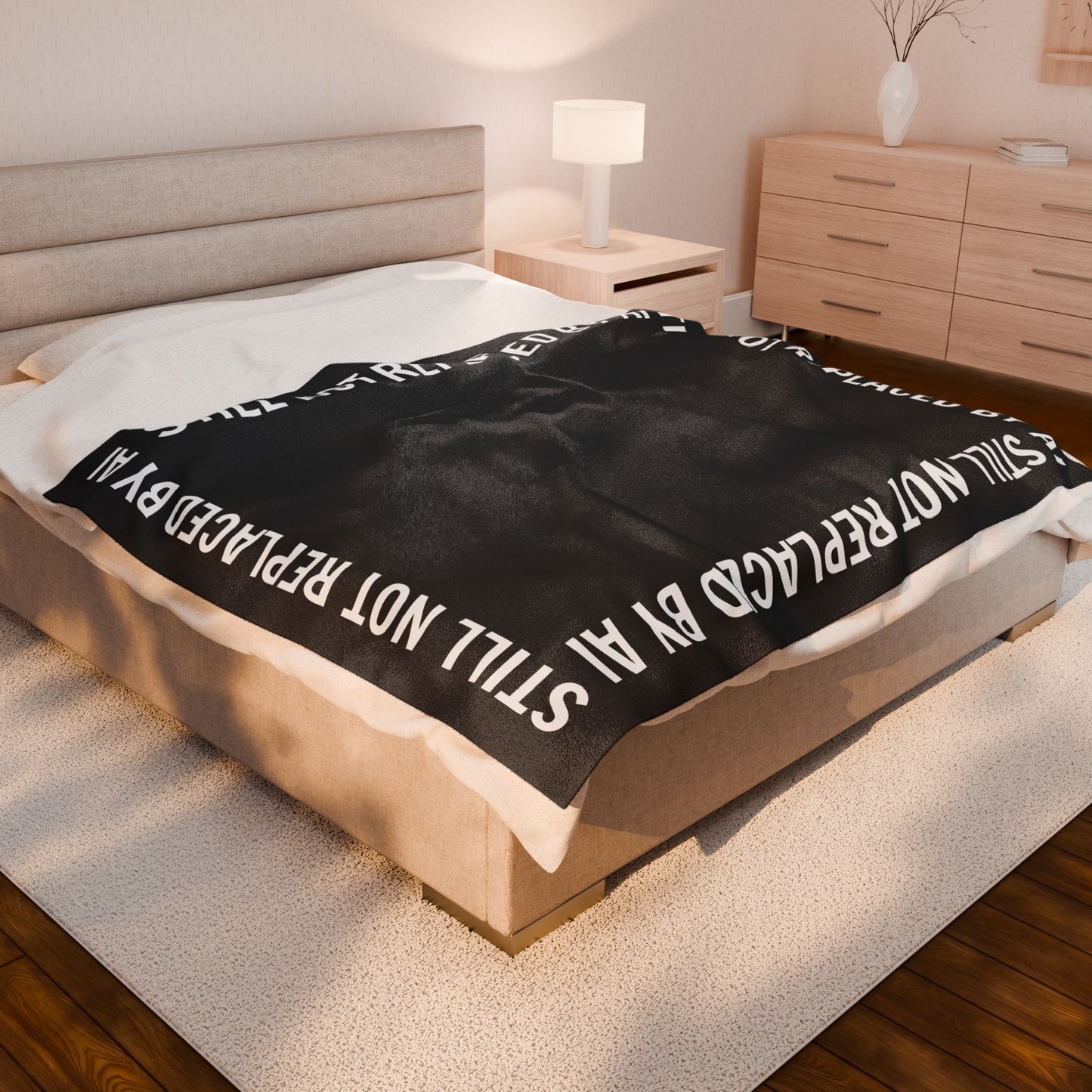 Still Not Replaced by AI – Funny Plush Blanket for Programmers & Tech Enthusiasts