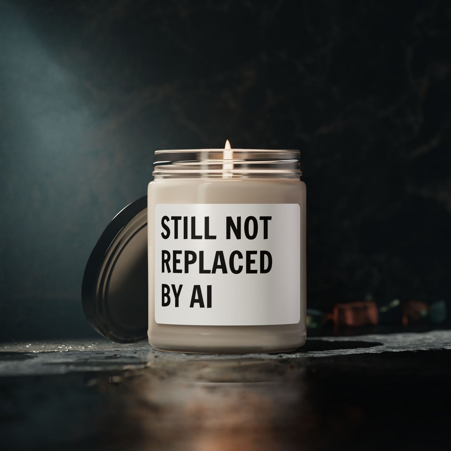 Still Not Replaced by AI – Funny Scented Soy Candle for Programmers & Tech Enthusiasts