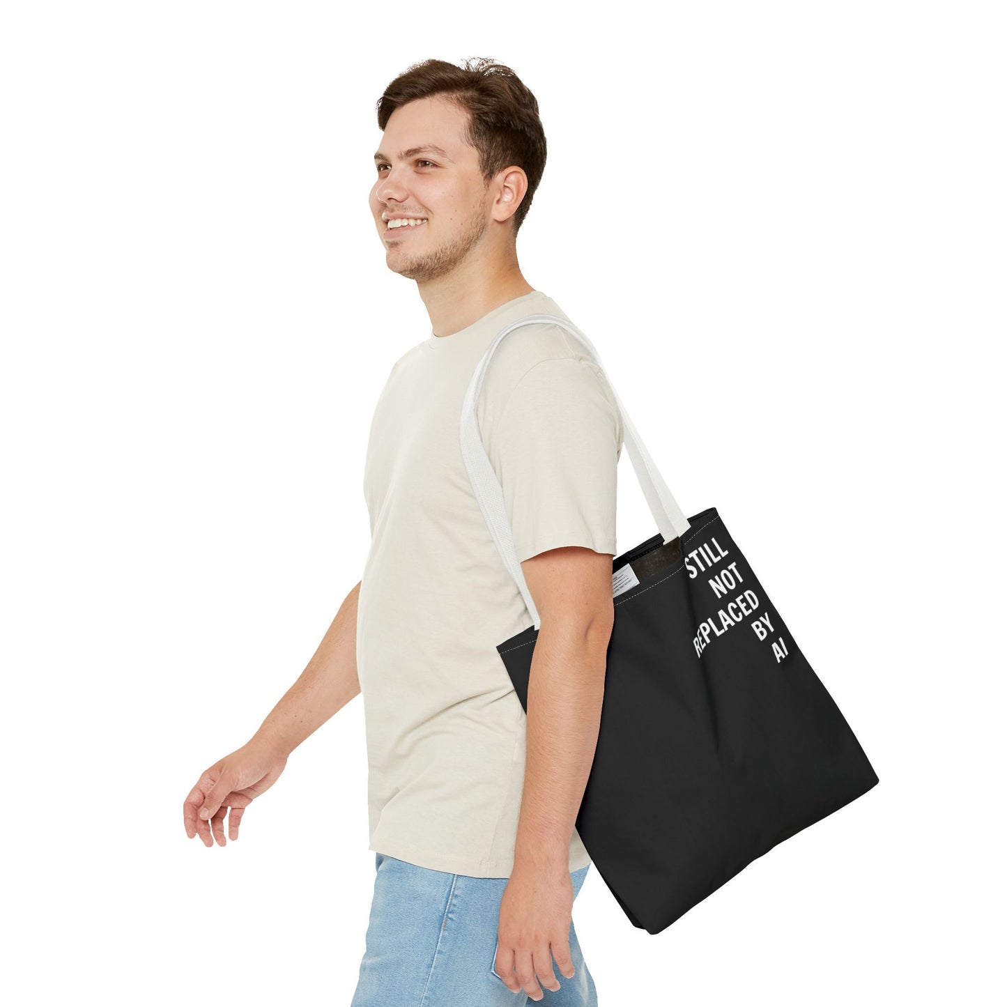 Still Not Replaced by AI – Funny Tote Bag for Programmers & Tech Enthusiasts