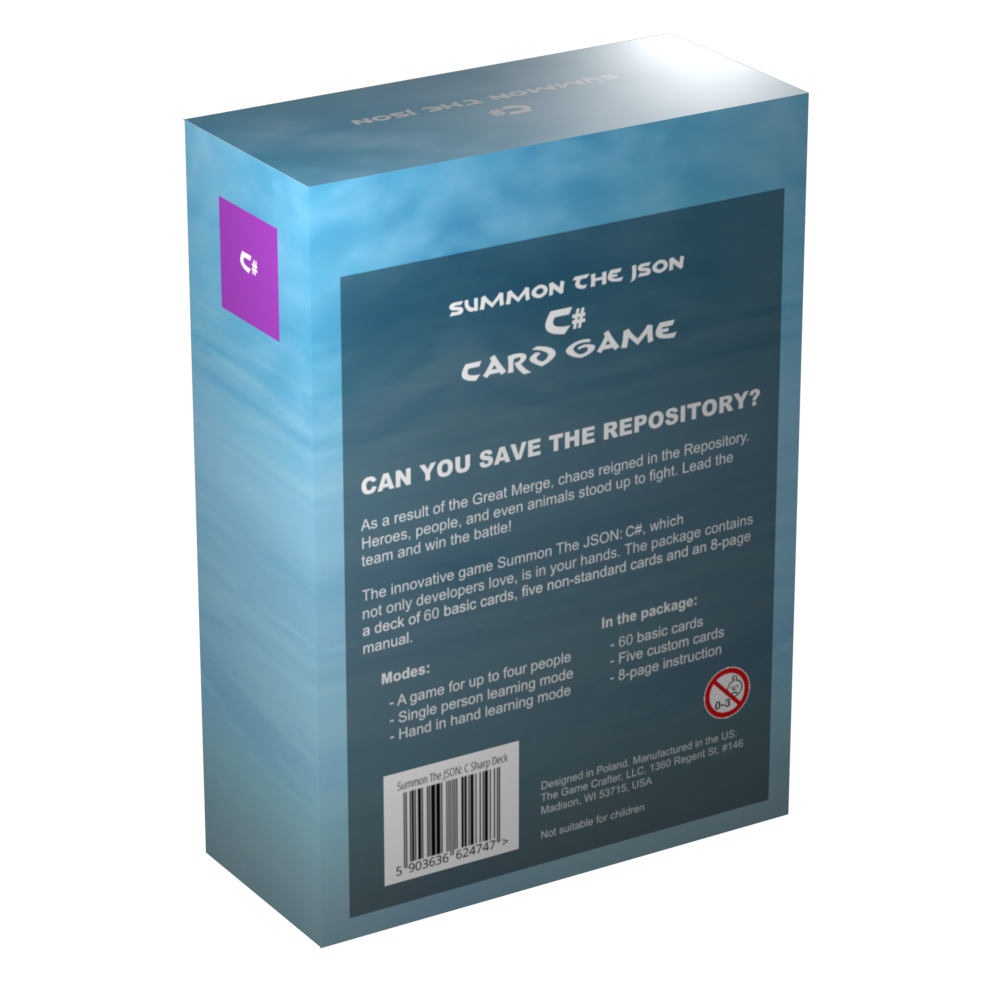 Back of the C# flashcards box showcasing key features and deck content