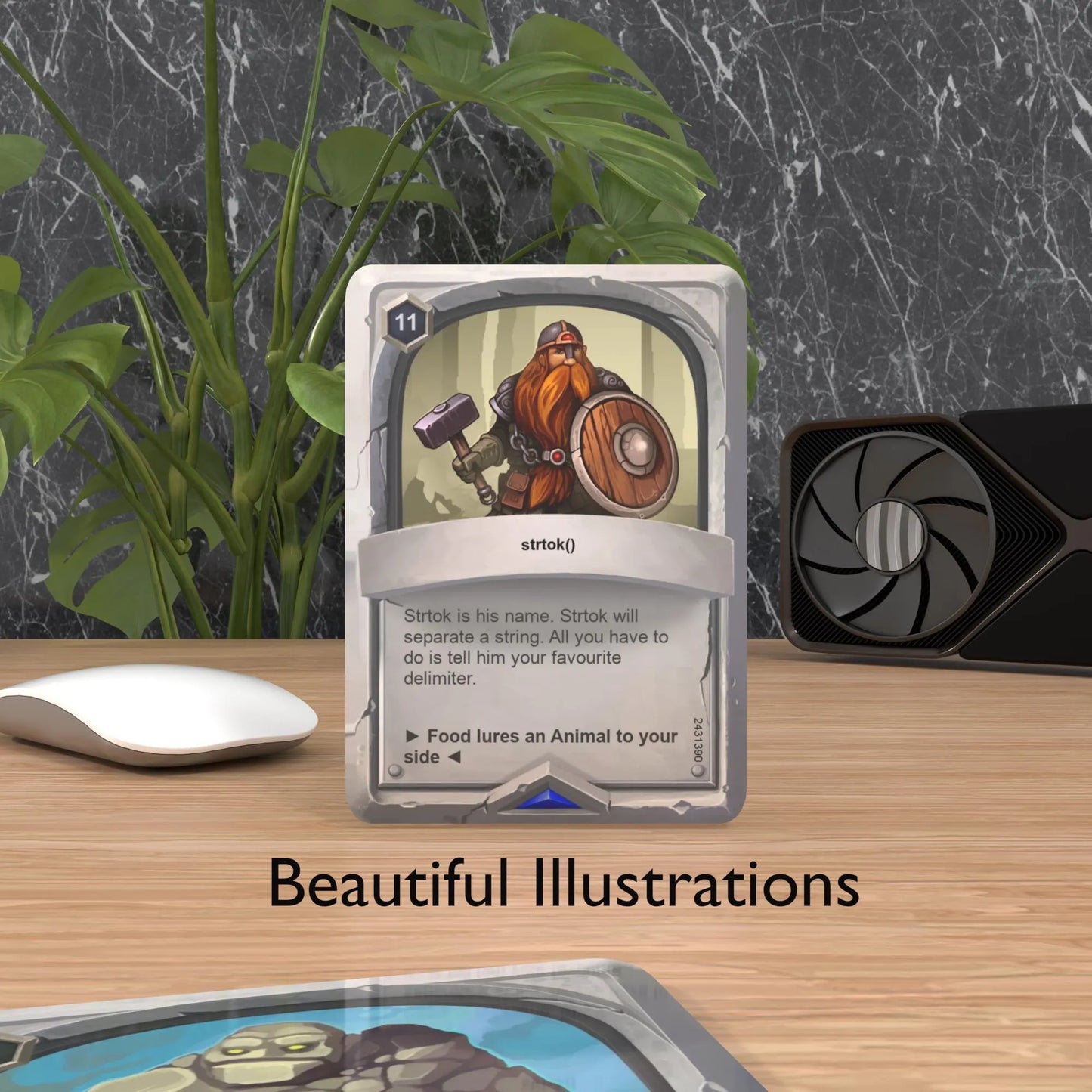 A C++ flashcard placed on a desk, emphasizing quality design and readability