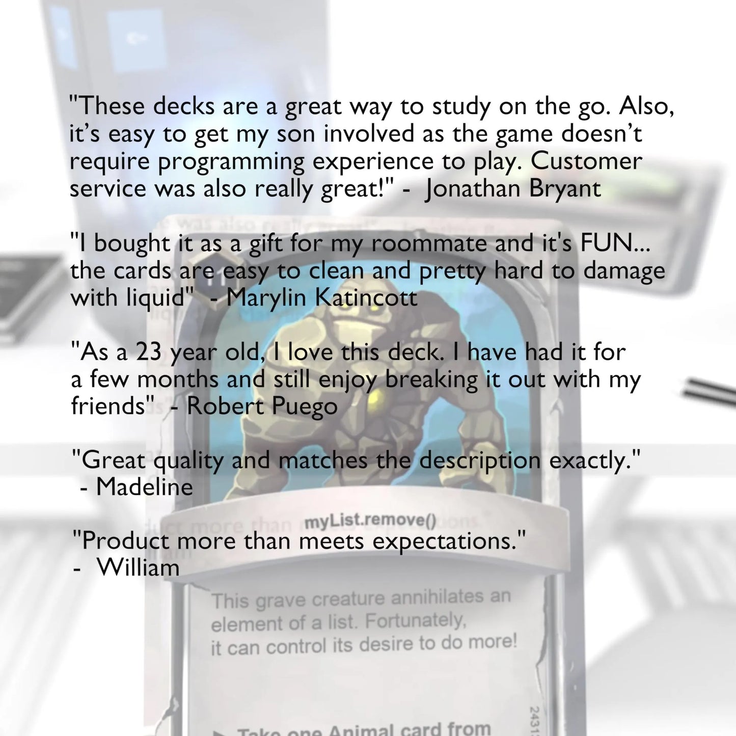 Collection of positive customer reviews praising the effectiveness of C++ flashcards
