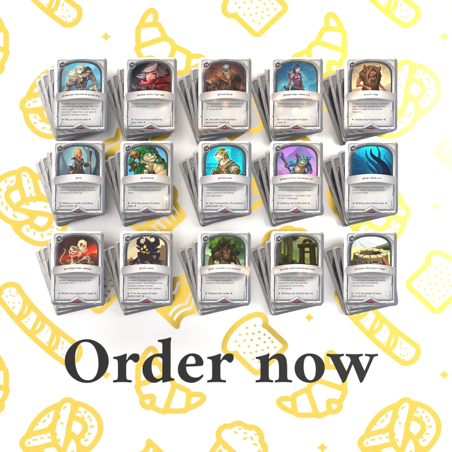 15 Git Flashcards displayed with the text "Order now"