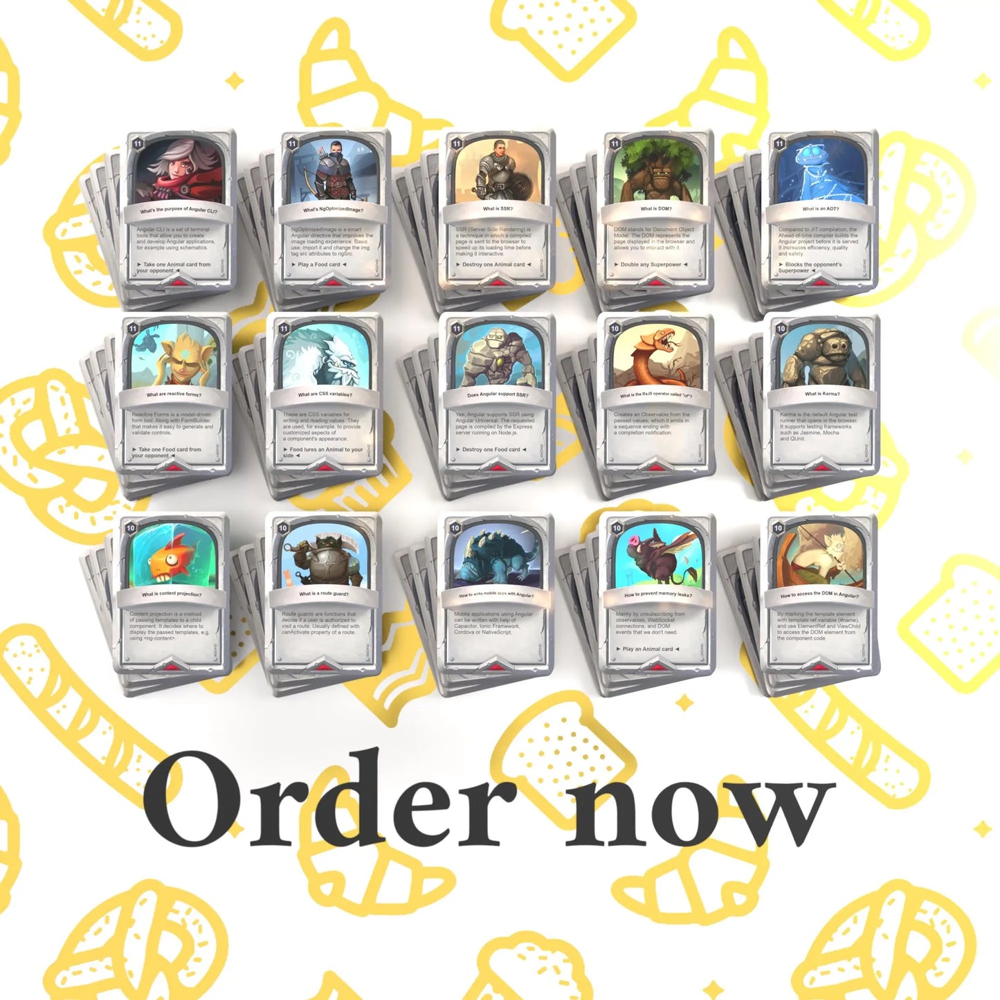 Set of 15 Golang flashcards with "Order Now" text, highlighting availability