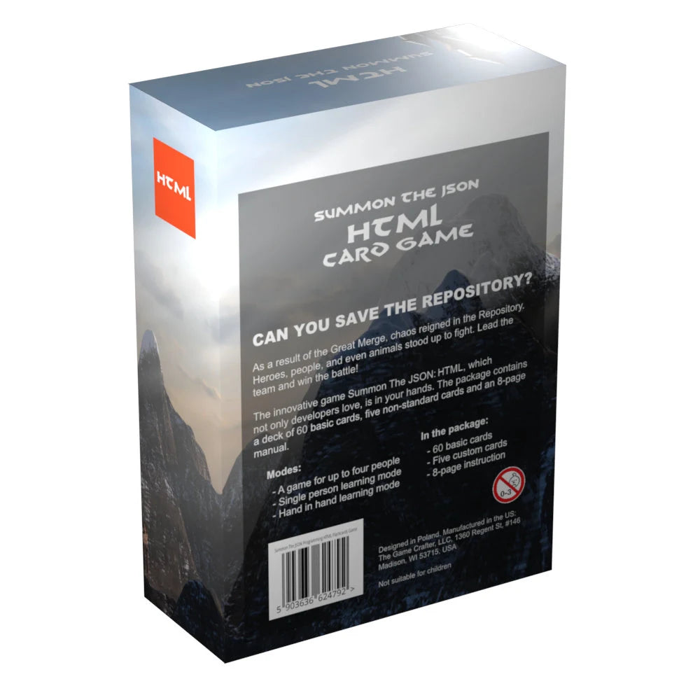 Back of the HTML flashcards box showcasing key features and function categories