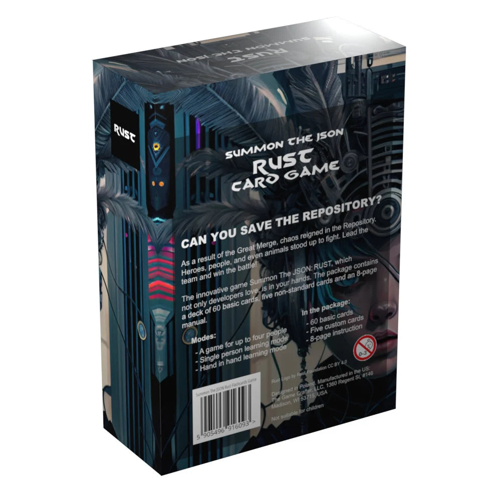Back of the Rust flashcards box with essential product details
