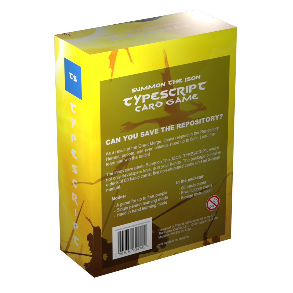 back of the TypeScript flashcards box showing features