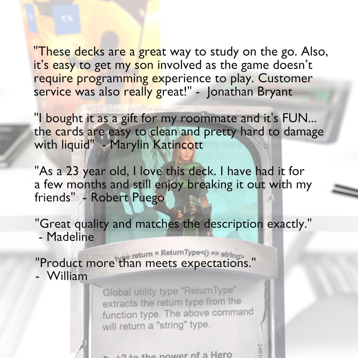positive customer reviews for TypeScript flashcards