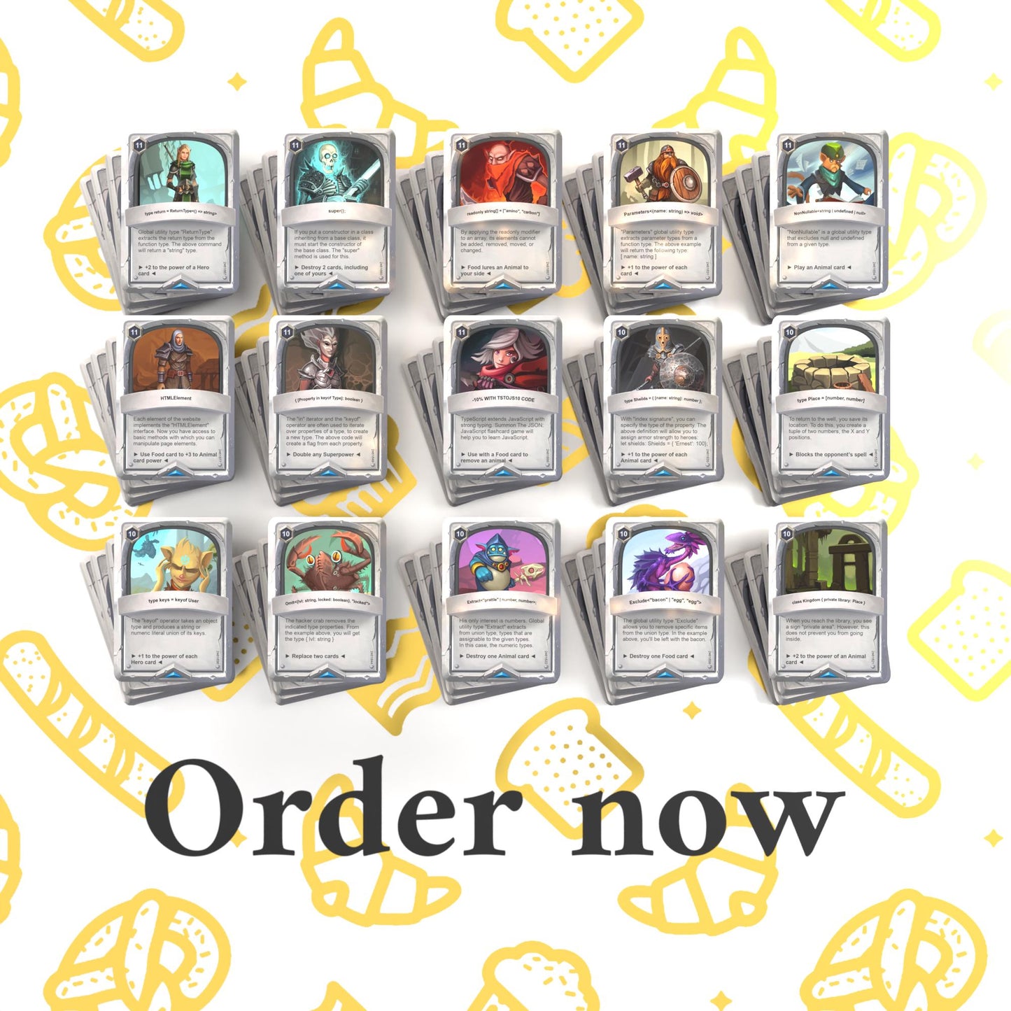 65 TypeScript flashcards displayed with "order now" text