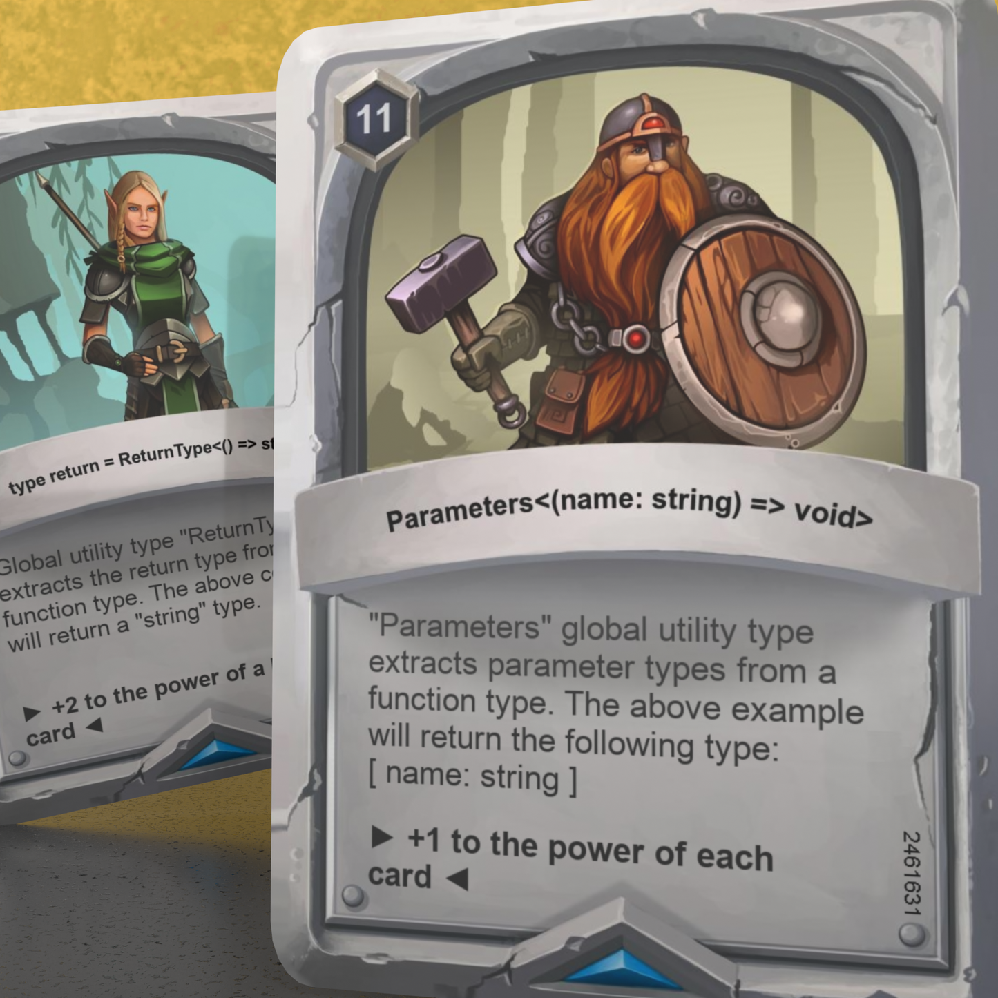 two TypeScript flashcards, one behind another