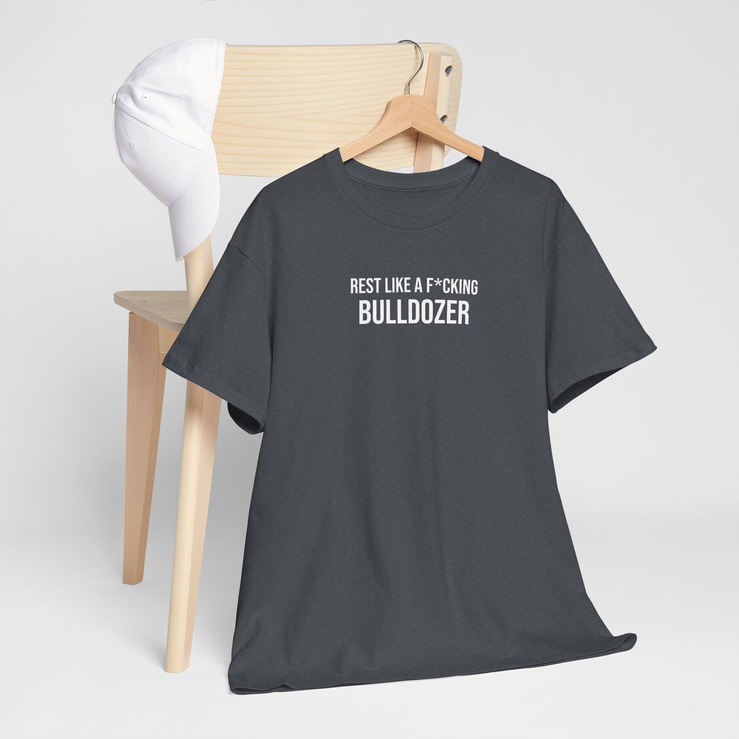 Men Heavy Cotton Tee – ‘Rest Like A F*cking Bulldozer’ | Mental Strength, Relaxation, and Wellness Shirt