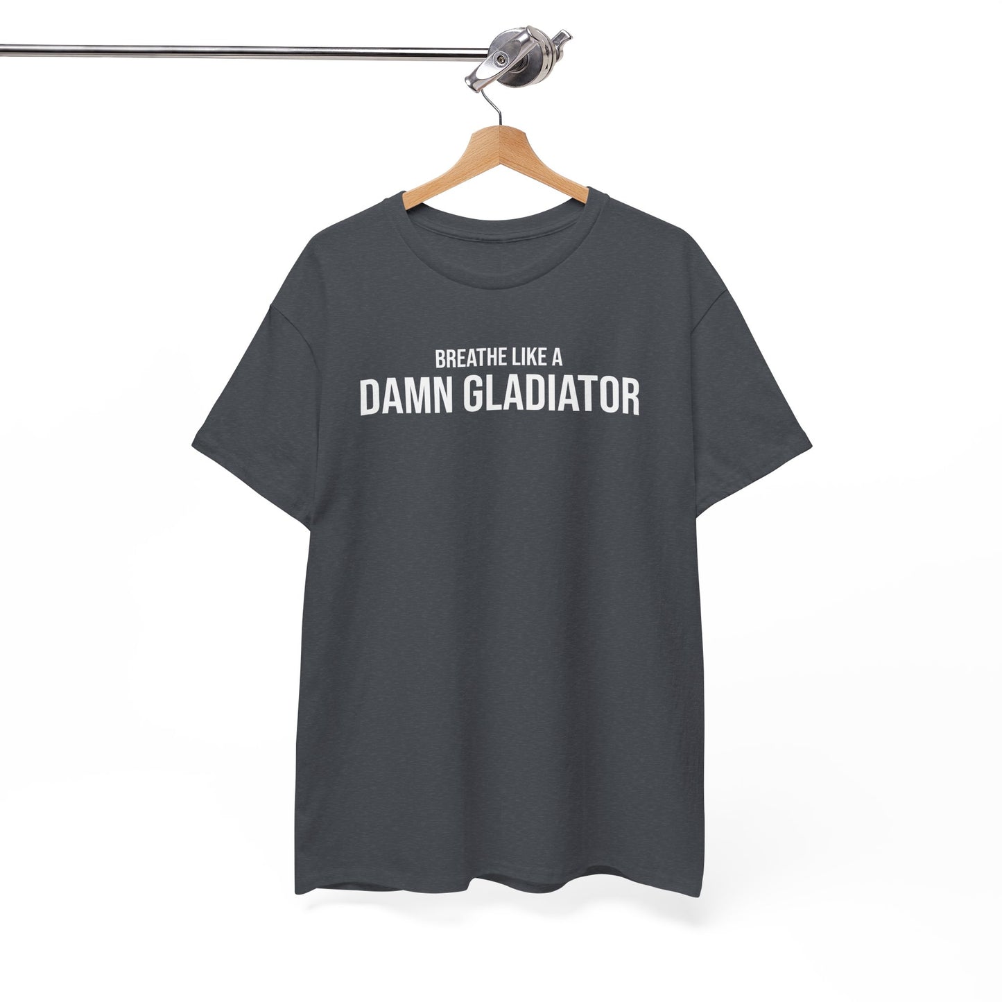 Men Heavy Cotton Tee – ‘Breathe Like A Damn Gladiator’ | Mental Strength, Relaxation, and Wellness Shirt