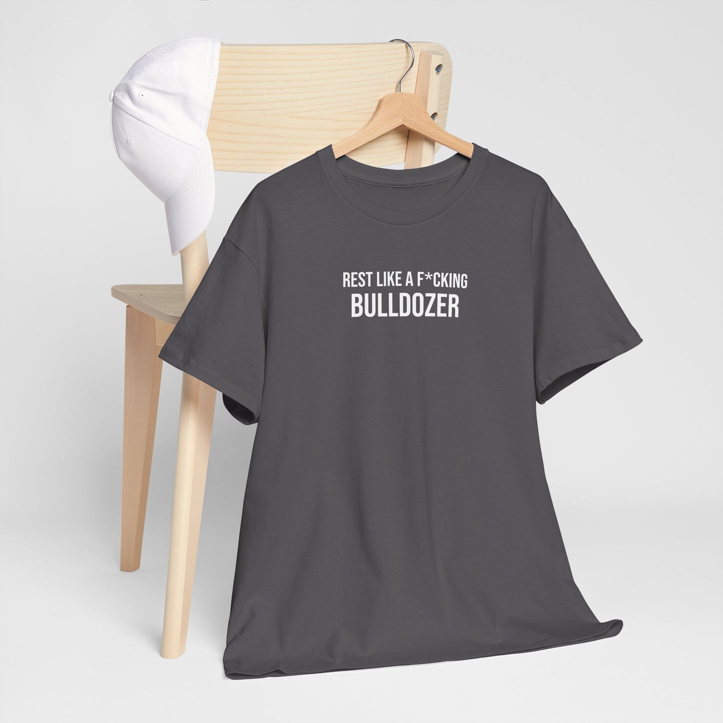 Men Heavy Cotton Tee – ‘Rest Like A F*cking Bulldozer’ | Mental Strength, Relaxation, and Wellness Shirt