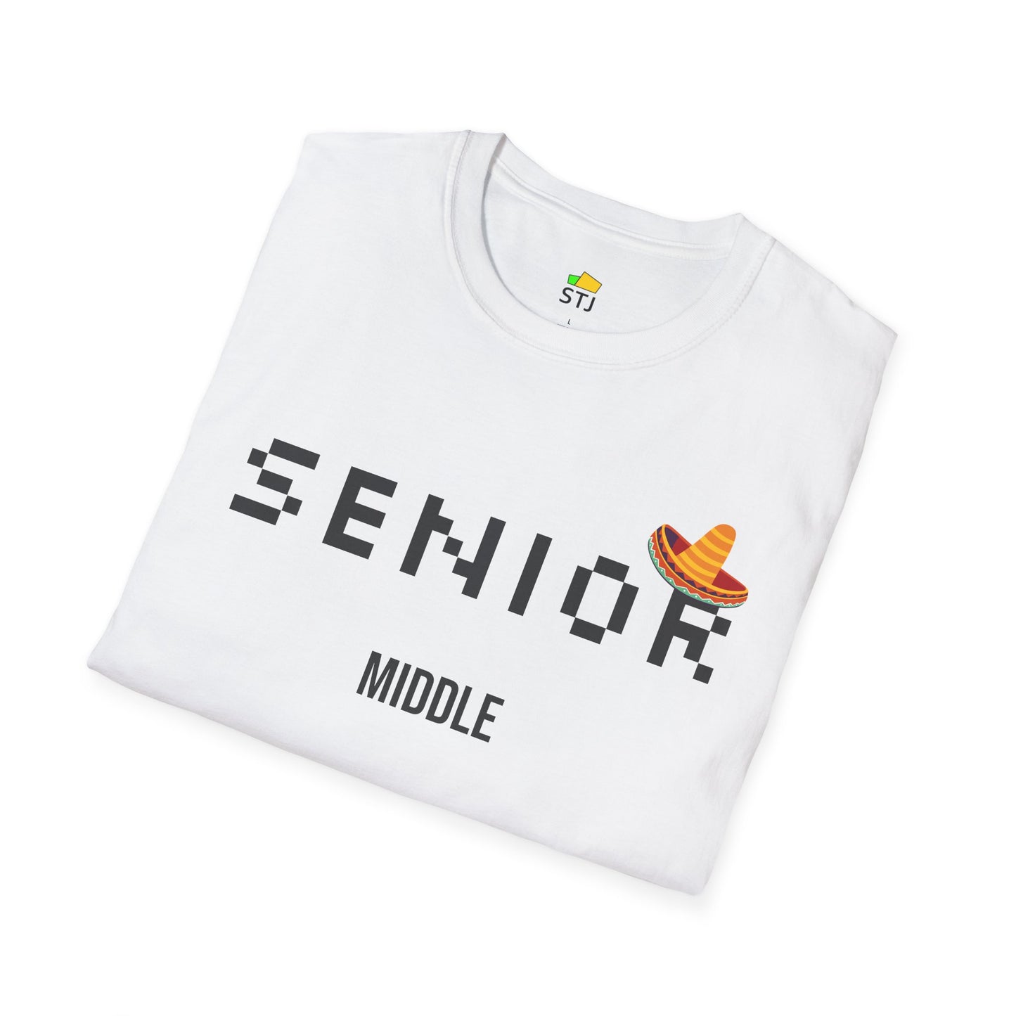 Junior, Middle, Senior – Funny Developer Levels T-Shirt with Sombrero