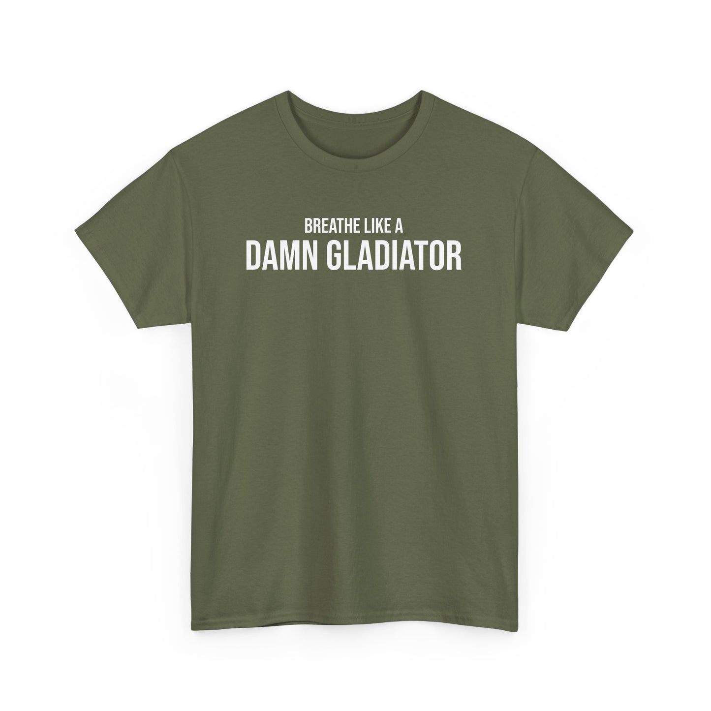 Men Heavy Cotton Tee – ‘Breathe Like A Damn Gladiator’ | Mental Strength, Relaxation, and Wellness Shirt