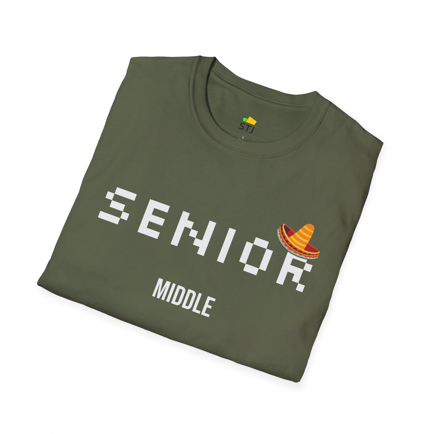 Junior, Middle, Senior – Funny Developer Levels T-Shirt with Sombrero