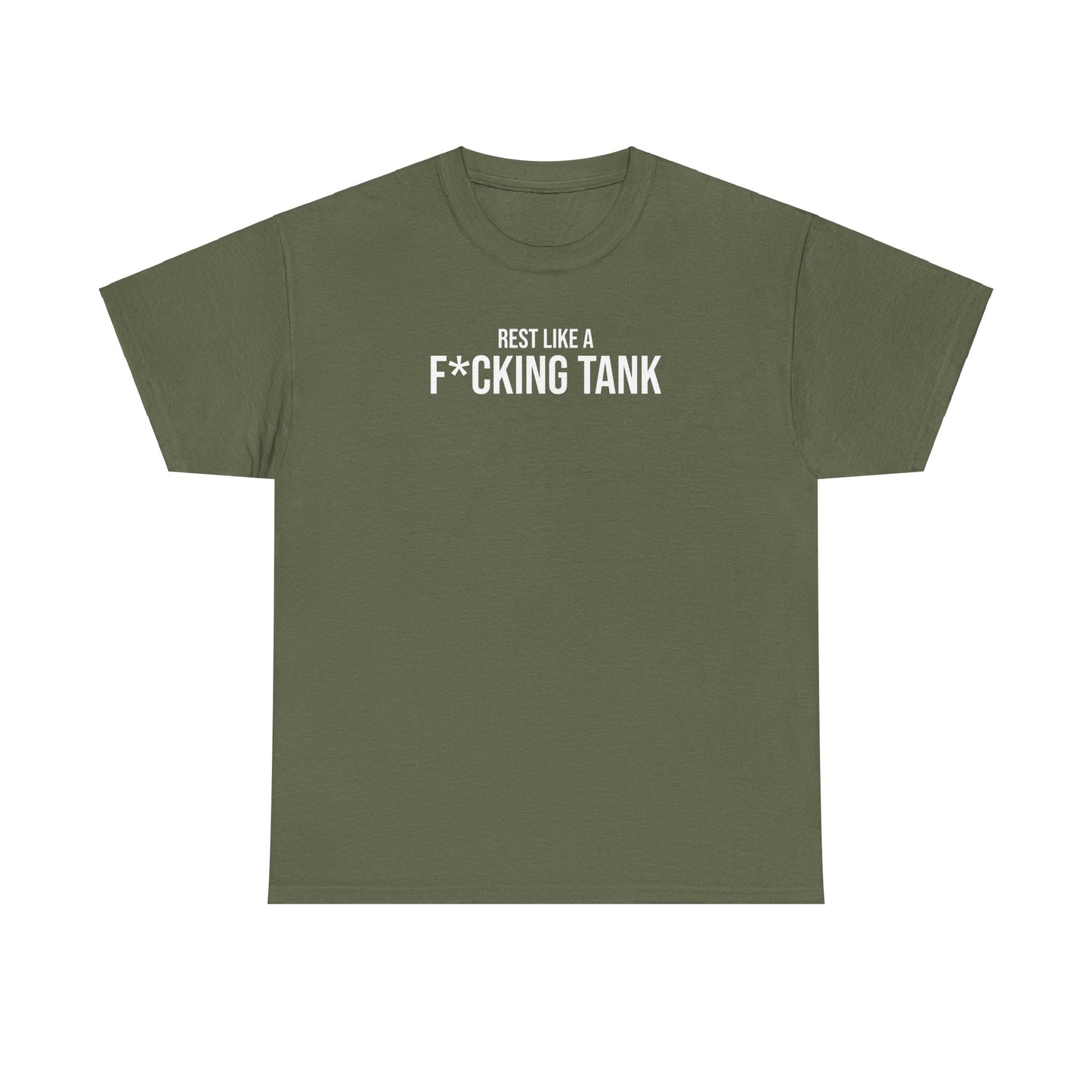 Men Heavy Cotton Tee – ‘Rest Like A F*cking Tank’ | Mental Strength, Relaxation, and Wellness Shirt