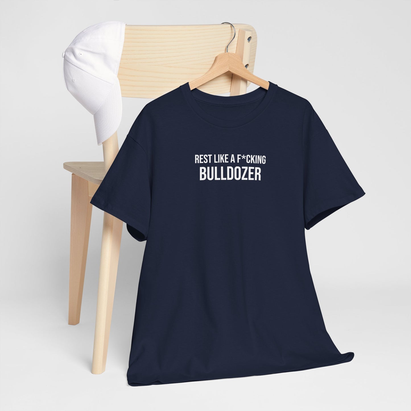 Men Heavy Cotton Tee – ‘Rest Like A F*cking Bulldozer’ | Mental Strength, Relaxation, and Wellness Shirt