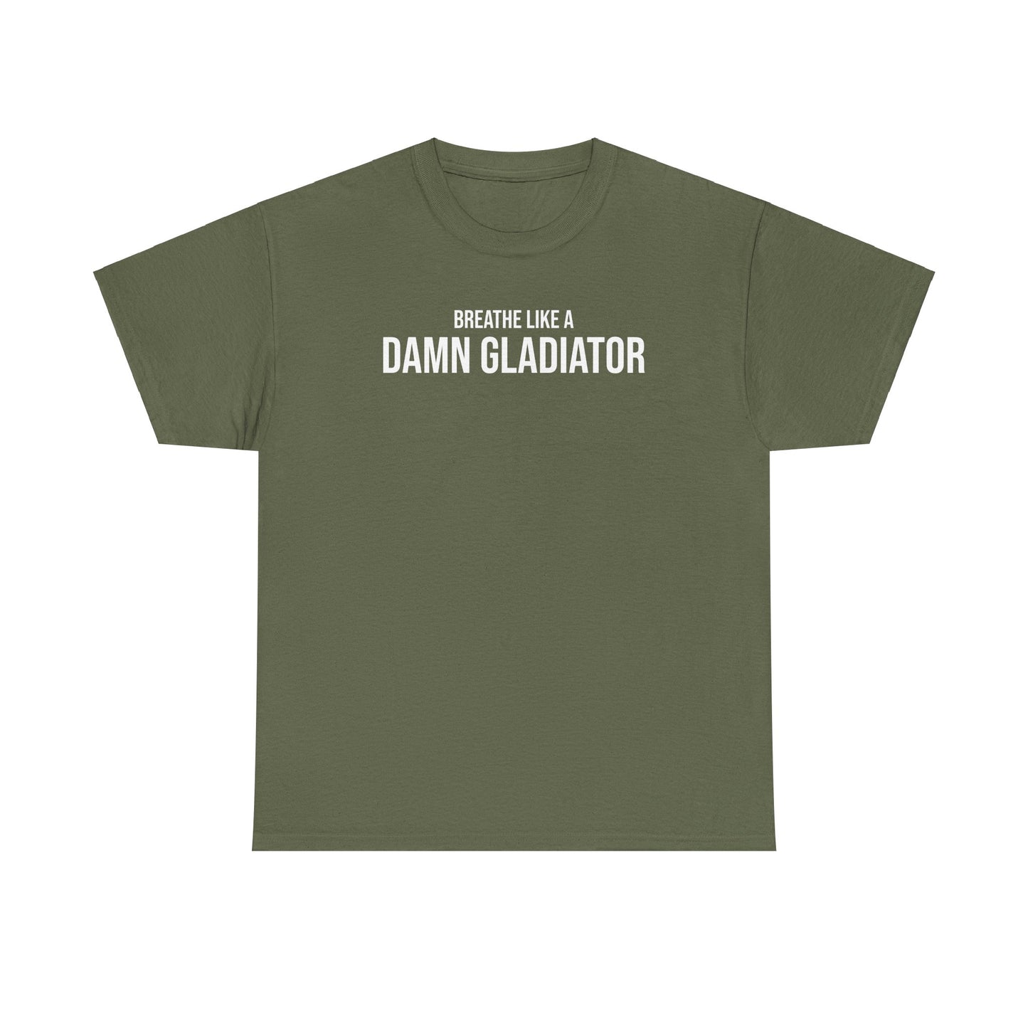 Men Heavy Cotton Tee – ‘Breathe Like A Damn Gladiator’ | Mental Strength, Relaxation, and Wellness Shirt