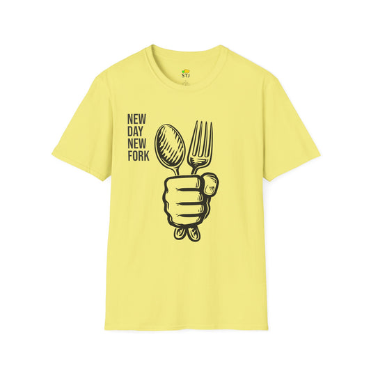 New Day, New Fork – Funny Programmer T-Shirt with Fork & Spoon Illustration