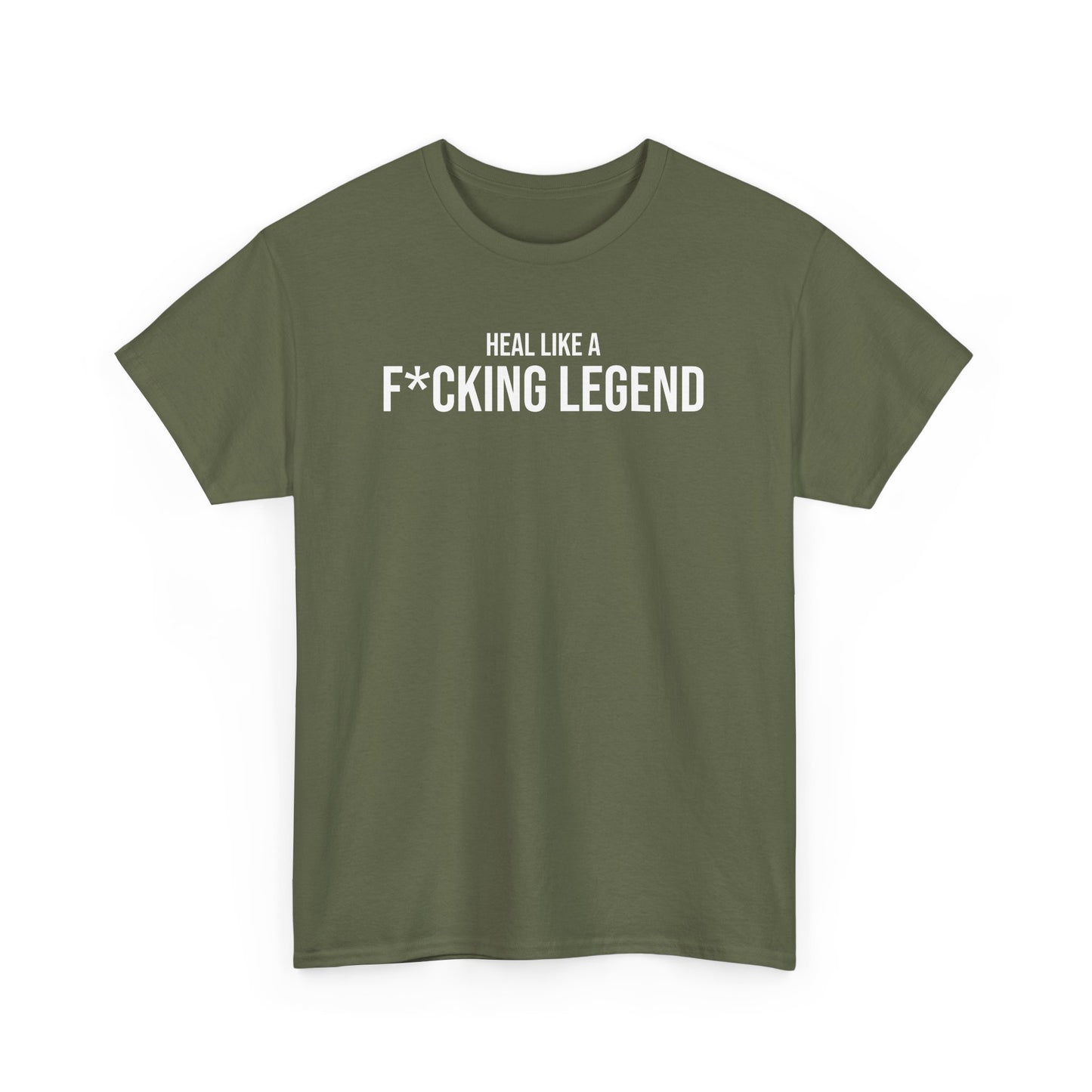 Men Heavy Cotton Tee – ‘Heal Like A F*cking Legend’ | Mental Strength, Relaxation, and Wellness Shirt