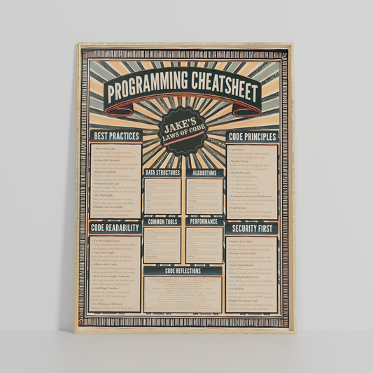 Programming Cheat Sheet Poster - Vintage Style - Customizable with Your Name - Perfect Christmas Gift