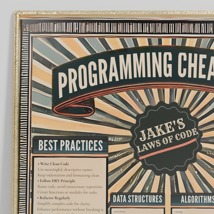 Programming Cheat Sheet Poster - Vintage Style - Customizable with Your Name - Perfect Christmas Gift