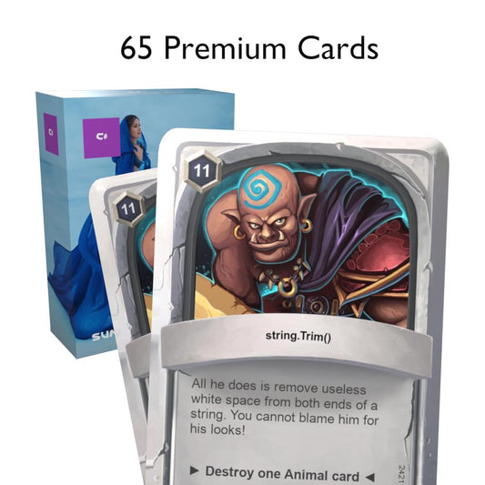 C# Functions Flashcards box with two cards in front showing "65 premium cards"