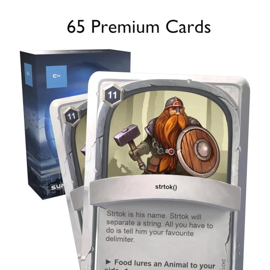 C++ flashcards box with two premium cards in front showing "65 premium cards"