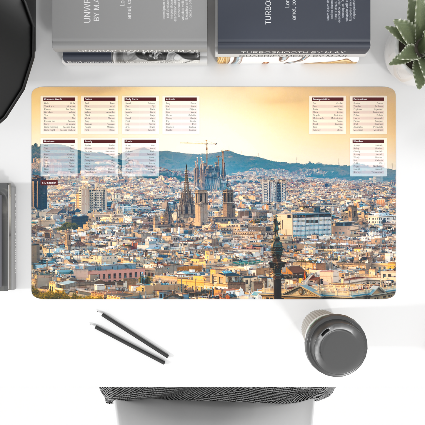 XXL Spanish Desk Mat – 100 Essential Spanish Words & Phrases for Easy Learning | Perfect for Language Lovers