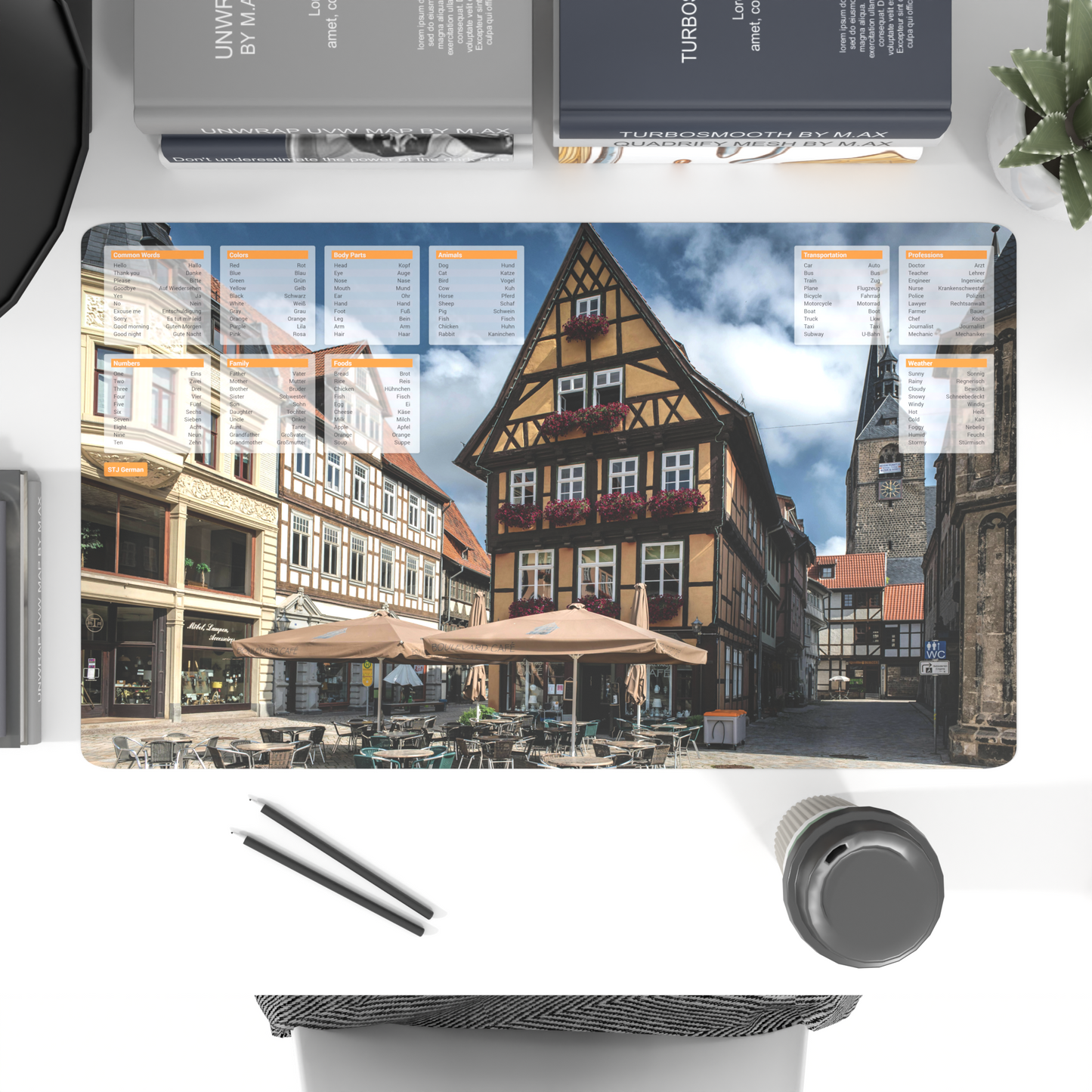 XXL German Desk Mat – 100 Essential German Words & Phrases for Easy Learning | Perfect for Language Lovers