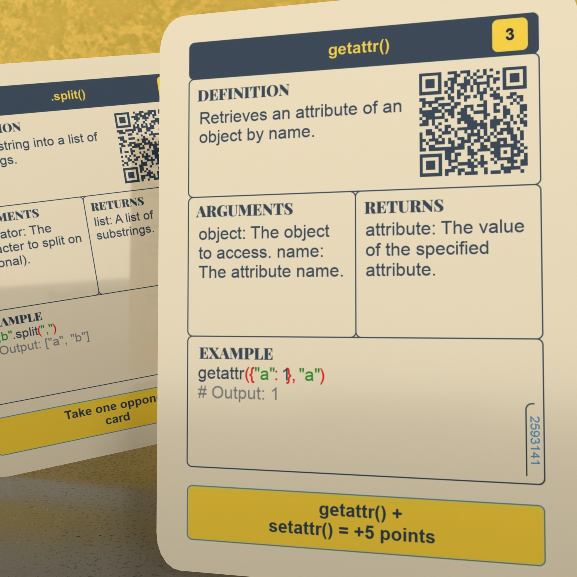 Python flashcards set with two neutral-themed cards, one behind another