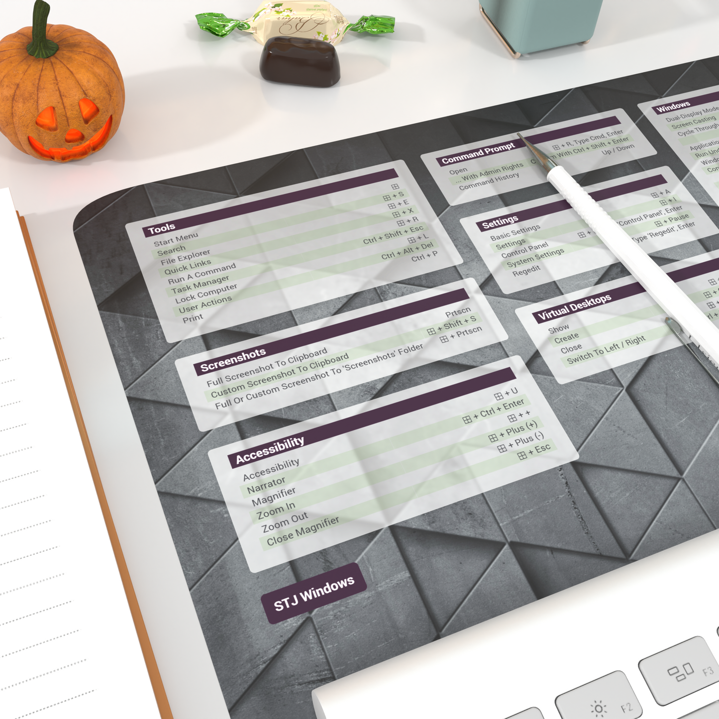 Windows 11/MacOS Keyboard Shortcuts Desk Mat - Slate Sonata