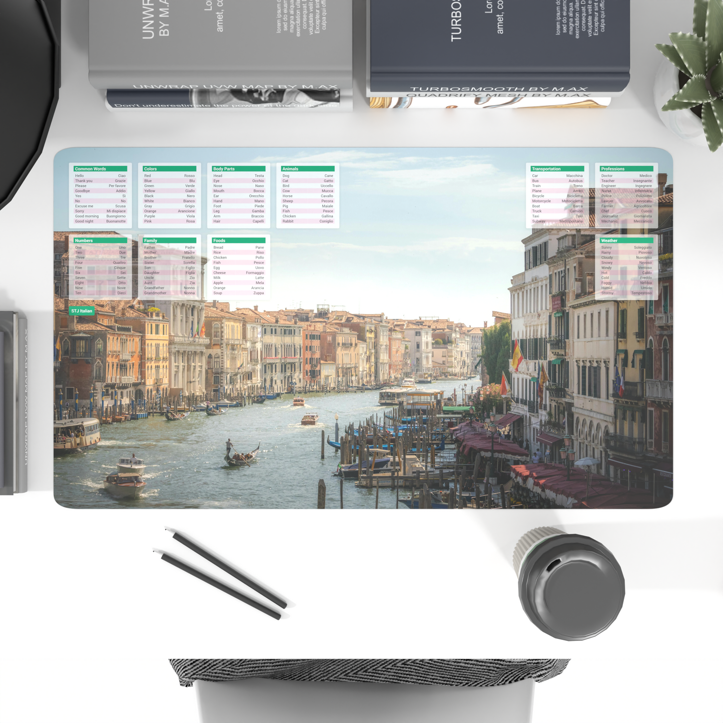 XXL Italian Desk Mat – 100 Essential Italian Words & Phrases for Easy Learning | Perfect for Language Lovers